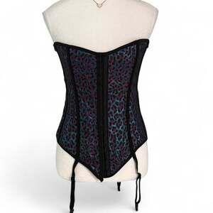 Elegant Moments Y2K 2000s Black & purple leopard print corset top size medium 36